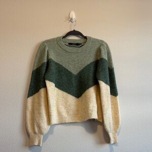 Vero Moda Green and Cream Chevron Sweater
